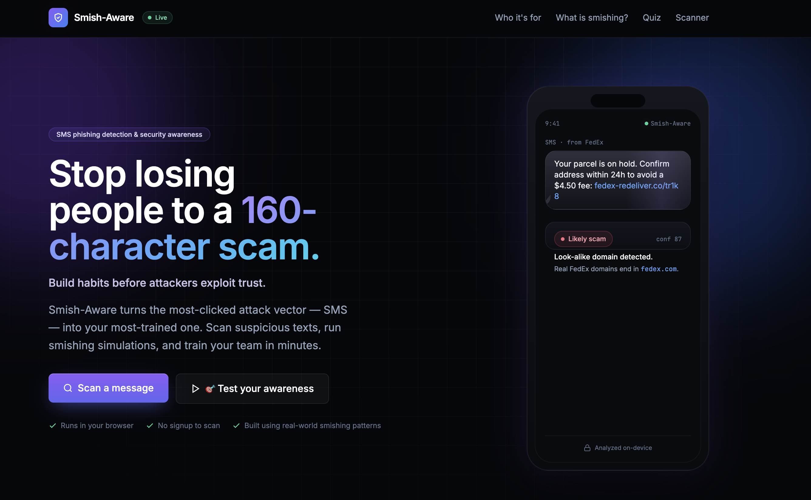 Smish-Aware Homepage